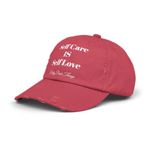 Load image into Gallery viewer, Pretty Posh Things SELF CARE IS SELF LOVE Distressed Cotton Baseball Cap