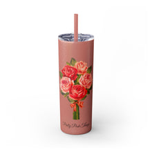 Load image into Gallery viewer, Pretty Posh Things Bouquet of Red &amp; Pink Roses Skinny Tumbler with Straw, 20oz