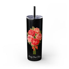 Load image into Gallery viewer, Pretty Posh Things Bouquet of Red &amp; Pink Roses Skinny Tumbler with Straw, 20oz