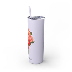 Pretty Posh Things Bouquet of Red & Pink Roses Skinny Tumbler with Straw, 20oz