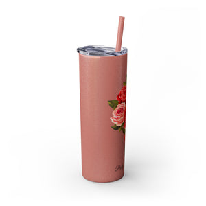 Pretty Posh Things Bouquet of Red & Pink Roses Skinny Tumbler with Straw, 20oz