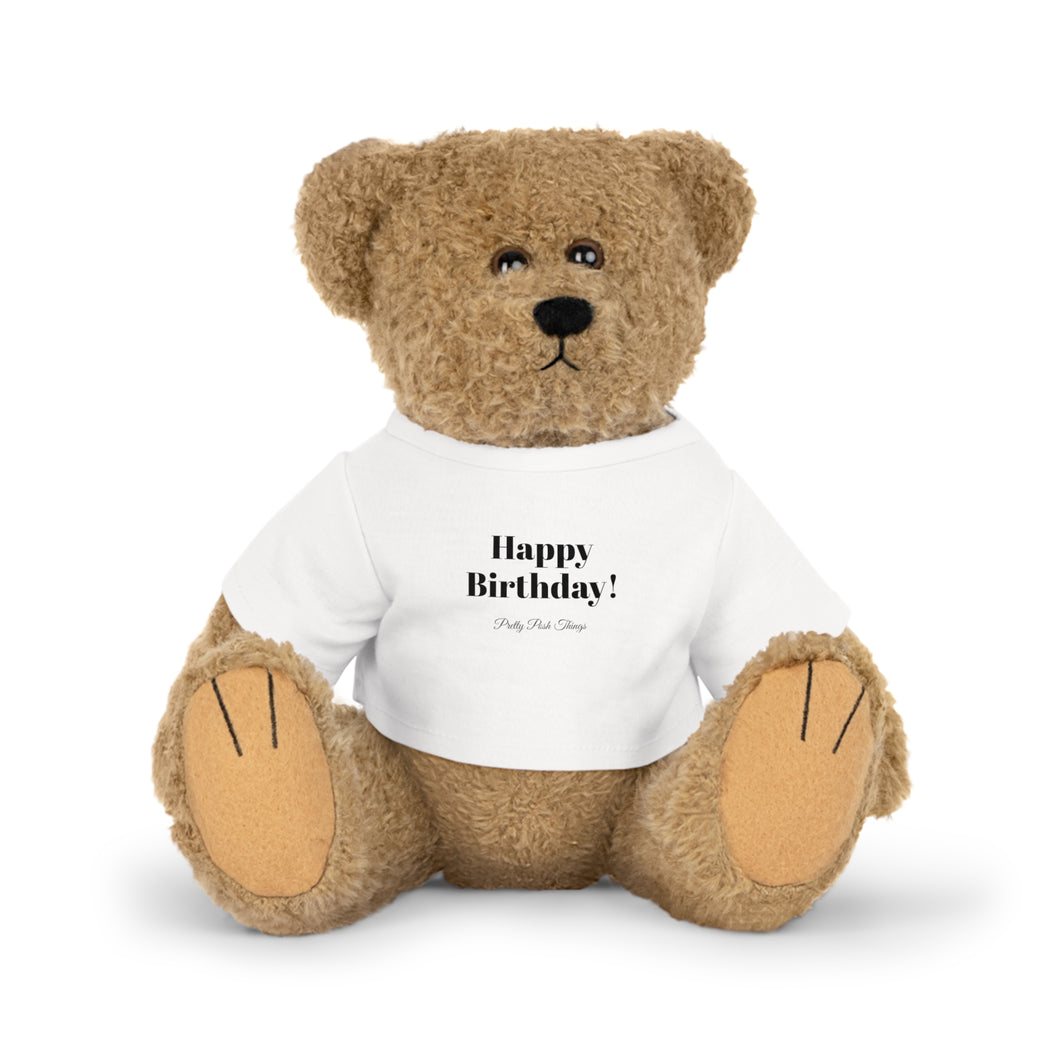 Stuffed Animal Plush Toy, with Pretty Posh Things Happy Birthday Logo Tee, in Black Print! New in Pretty Posh Things, Birthday Plushies!