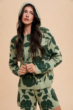 Load image into Gallery viewer, Annie Wear Flower Pattern Drawstring Hooded Top and Shorts Sweater Set