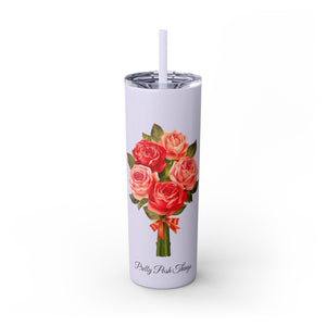 Pretty Posh Things Bouquet of Red & Pink Roses Skinny Tumbler with Straw, 20oz