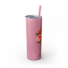 Load image into Gallery viewer, Pretty Posh Things Bouquet of Red &amp; Pink Roses Skinny Tumbler with Straw, 20oz