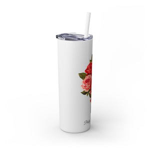 Pretty Posh Things Bouquet of Red & Pink Roses Skinny Tumbler with Straw, 20oz