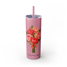 Load image into Gallery viewer, Pretty Posh Things Bouquet of Red &amp; Pink Roses Skinny Tumbler with Straw, 20oz