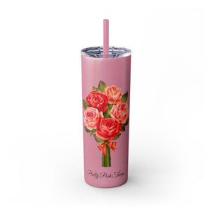 Pretty Posh Things Bouquet of Red & Pink Roses Skinny Tumbler with Straw, 20oz